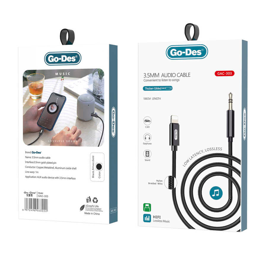 Go-Des GAC-303 Lightning To 3.5mm Aux Kablo - 3 Go-Des GAC-303 Lightning To 3.5mm Aux Kablo - 3